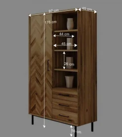 Wohnen Vitrinen<Wohnzimmer Schrank mit Tür Fischgrät Optik - Kerfa