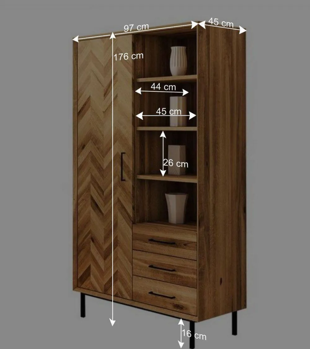 Wohnen Vitrinen<Wohnzimmer Schrank mit Tür Fischgrät Optik - Kerfa