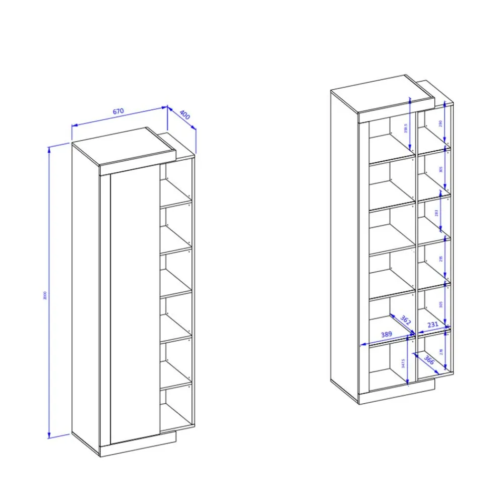 Wohnen Vitrinen|Schränke<Wohnzimmer Schrank mit Tür & sechs Fächern - Milvara