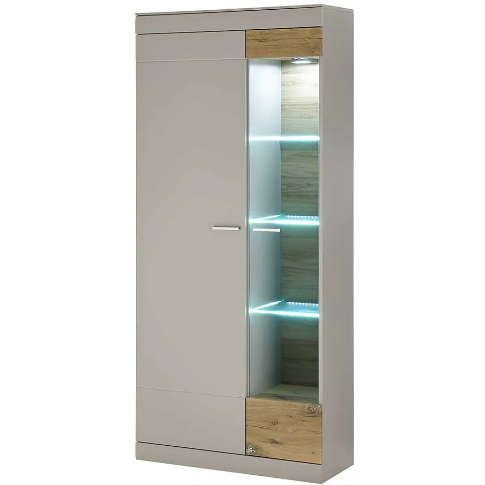 Wohnen Wohnwände<Wohnzimmer Schrank Set in Hellgrau & Zinneiche - Lioscas (vierteilig)