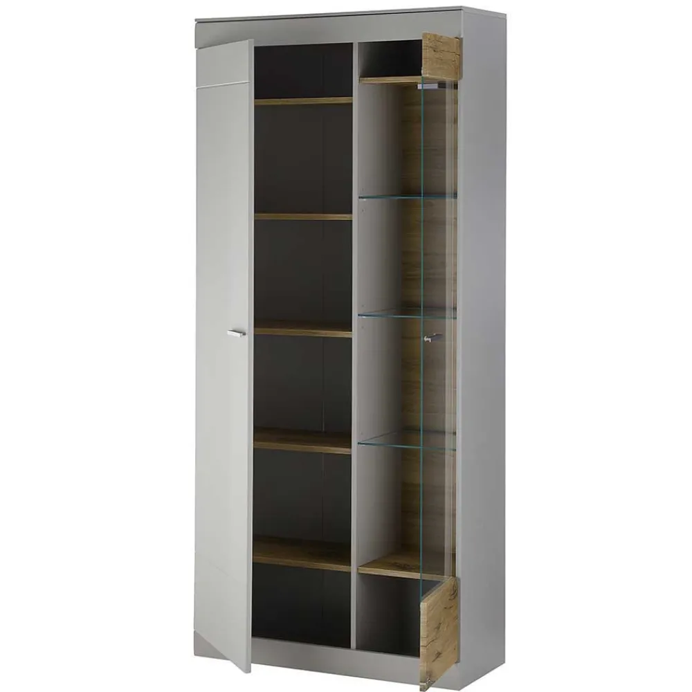 Wohnen Wohnwände<Wohnzimmer Schrank Set in Hellgrau & Zinneiche - Lioscas (vierteilig)
