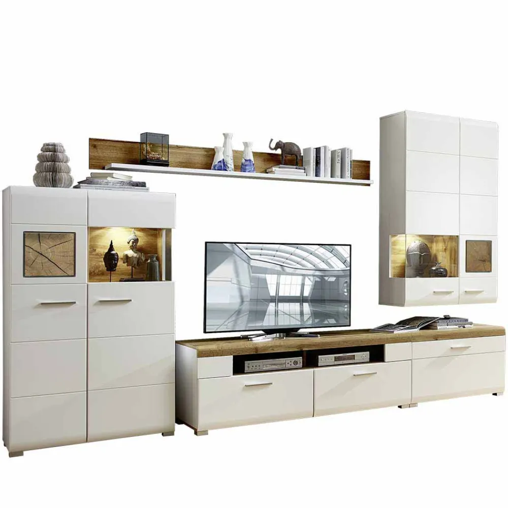 Wohnen Wohnwände<Wohnzimmer Schrankwand Lisepio mit Beleuchtung (fünfteilig)