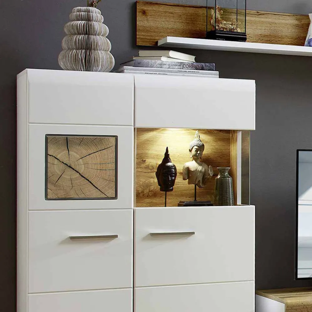 Wohnen Wohnwände<Wohnzimmer Schrankwand Lisepio mit Beleuchtung (fünfteilig)