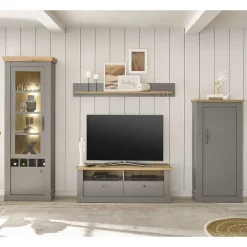 Wohnen Wohnwände<Wohnzimmer Schränke & Regal in Lichtgrau - Buleta (vierteilig)