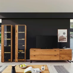 Wohnen Wohnwände<Wohnzimmer Schränke aus Wildeiche & Metall - Flacona (dreiteilig)