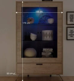 Wohnen Vitrinen<Wohnzimmer Vitrine im Eiche Dekor - Rodonda