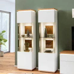 Wohnen Vitrinen<Wohnzimmer Vitrine in Soft White und Wildeiche - Yordyn