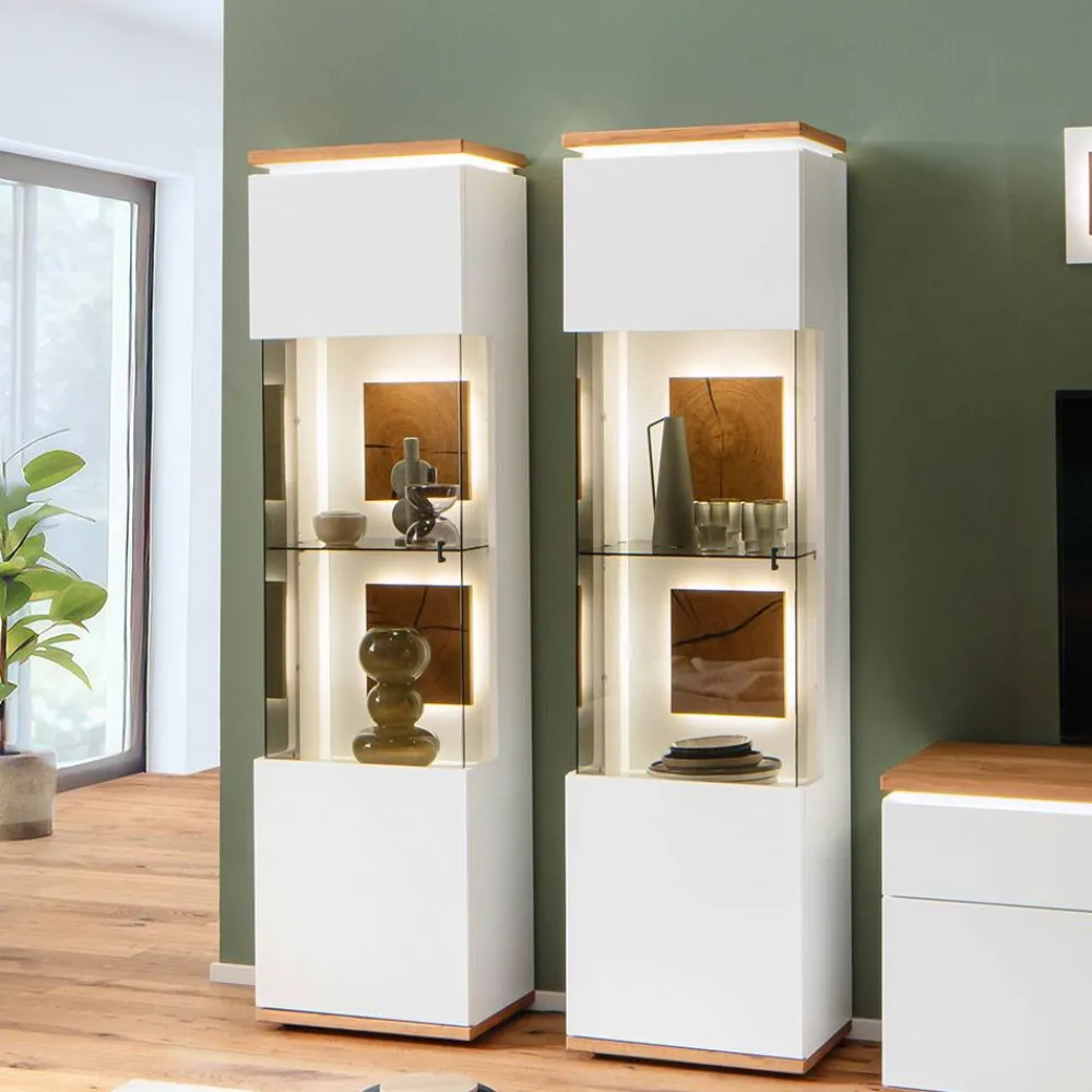 Wohnen Vitrinen<Wohnzimmer Vitrine in Soft White und Wildeiche - Yordyn