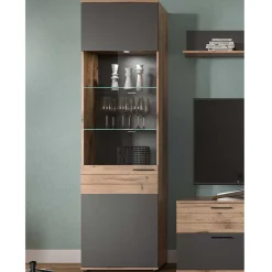 Wohnen Vitrinen<Wohnzimmer Vitrinenschrank in der Größe 57x200x37 cm - Lucios