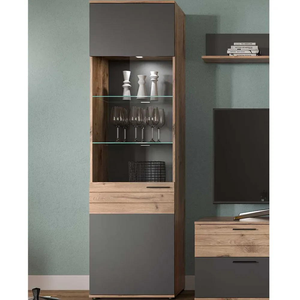 Wohnen Vitrinen<Wohnzimmer Vitrinenschrank in der Größe 57x200x37 cm - Lucios