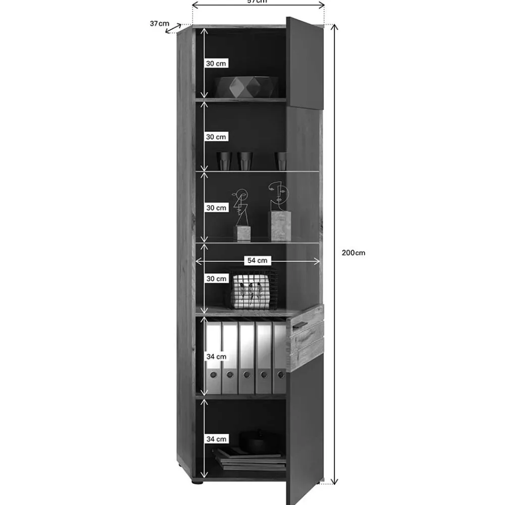 Wohnen Vitrinen<Wohnzimmer Vitrinenschrank in der Größe 57x200x37 cm - Lucios