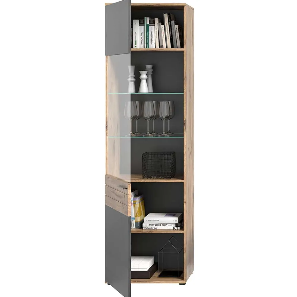 Wohnen Vitrinen<Wohnzimmer Vitrinenschrank in der Größe 57x200x37 cm - Lucios