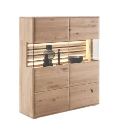 Wohnen Highboards<Wohnzimmer Vitrinenschrank in Asteiche Hell - Azzurian