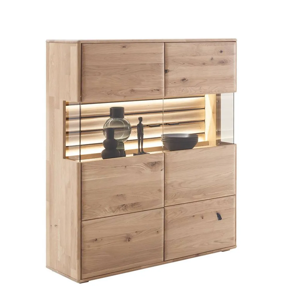 Wohnen Highboards<Wohnzimmer Vitrinenschrank in Asteiche Hell - Azzurian