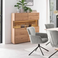 Wohnen Highboards<Wohnzimmer Vitrinenschrank in Asteiche Hell - Azzurian