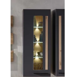 Wohnen Vitrinen<Wohnzimmer Wandvitrine in Dunkelgrau - Svanjon