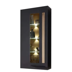Wohnen Vitrinen<Wohnzimmer Wandvitrine in Dunkelgrau - Svanjon