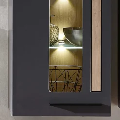 Wohnen Vitrinen<Wohnzimmer Wandvitrine in Dunkelgrau - Svanjon