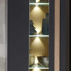 Wohnen Vitrinen<Wohnzimmer Wandvitrine in Dunkelgrau - Svanjon