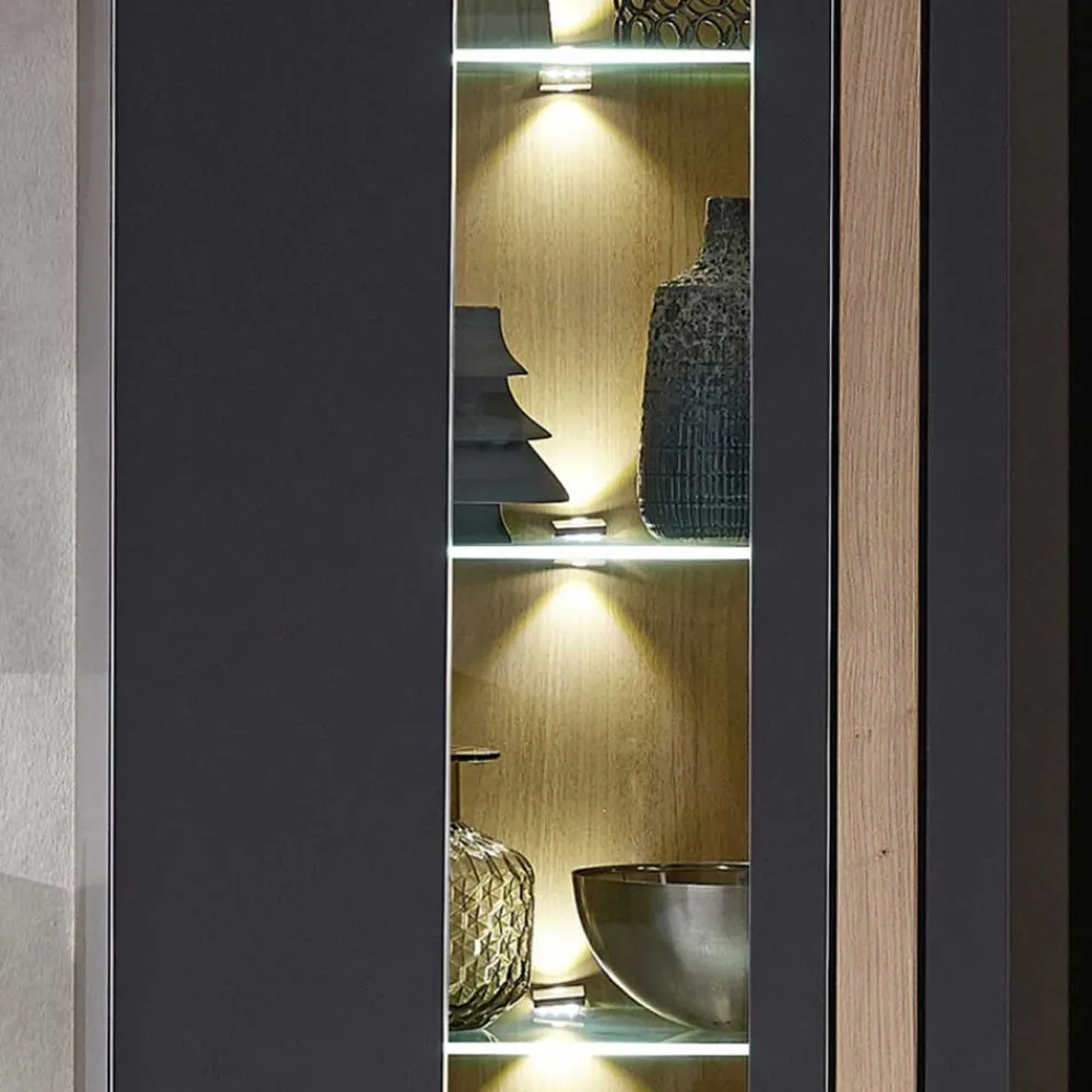 Wohnen Vitrinen<Wohnzimmer Wandvitrine in Dunkelgrau - Svanjon