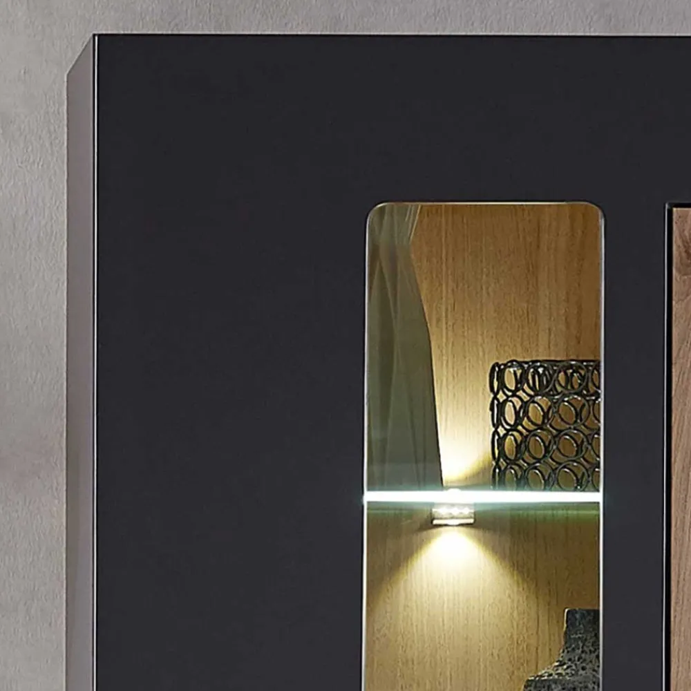 Wohnen Vitrinen<Wohnzimmer Wandvitrine in Dunkelgrau - Svanjon