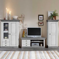 Wohnen Wohnwände<Wohnzimmer Wohnwand Mirandesca in Weiß Grau teilmassiv (dreiteilig)