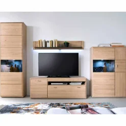 Wohnen Wohnwände<Wohnzimmer Wohnwand Vernella aus Massivholz (vierteilig)