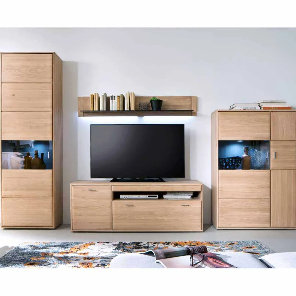 Wohnen Wohnwände<Wohnzimmer Wohnwand Vernella aus Massivholz (vierteilig)