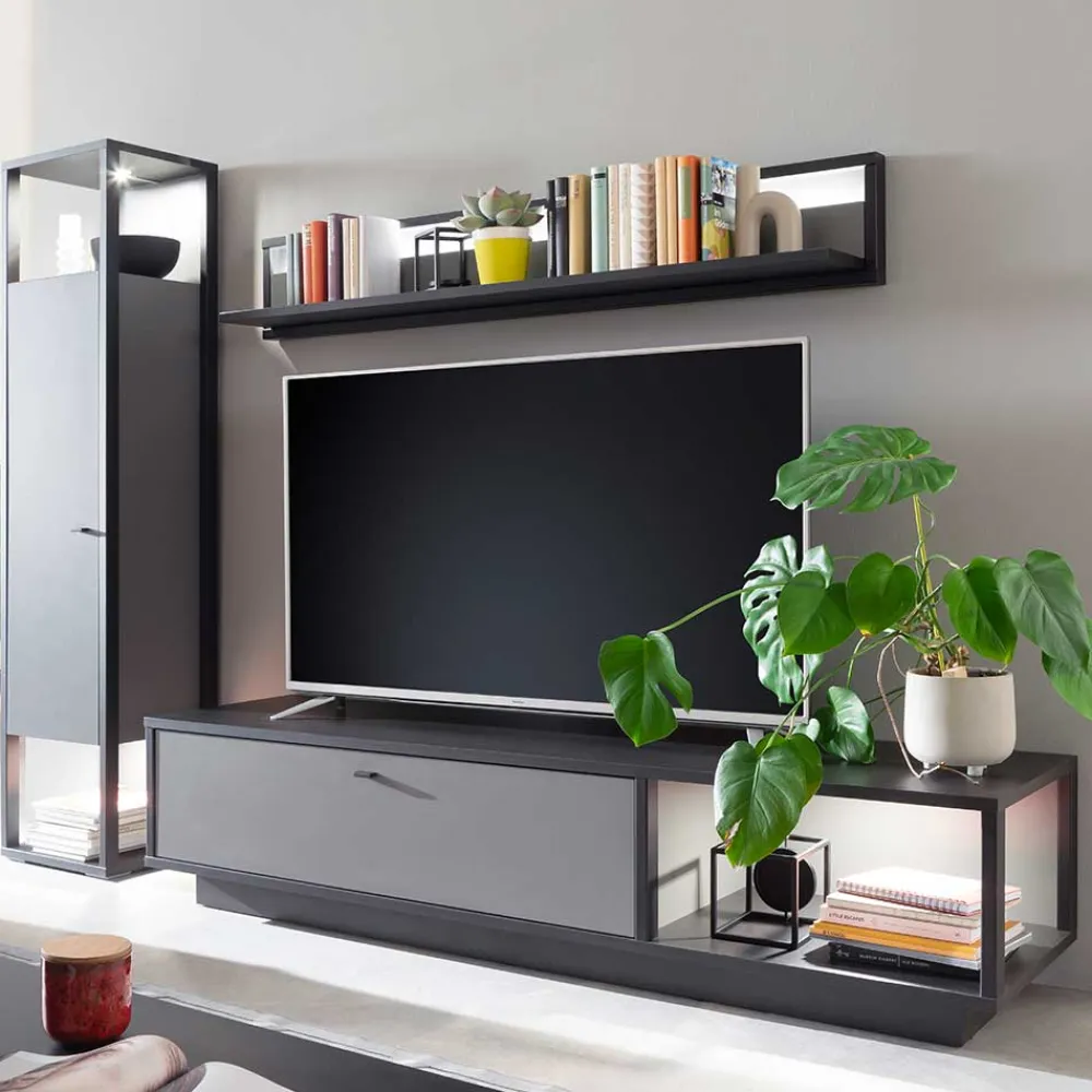 Wohnen Wohnwände<Wohnzimmermöbel TV Wand in Grau - Ridona (dreiteilig)