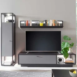 Wohnen Wohnwände<Wohnzimmermöbel TV Wand in Grau - Ridona (dreiteilig)