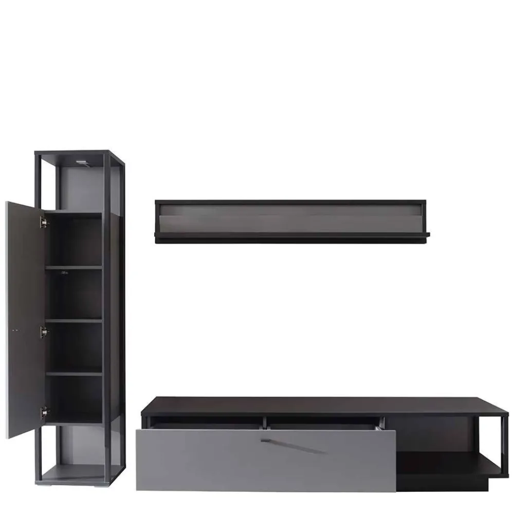 Wohnen Wohnwände<Wohnzimmermöbel TV Wand in Grau - Ridona (dreiteilig)