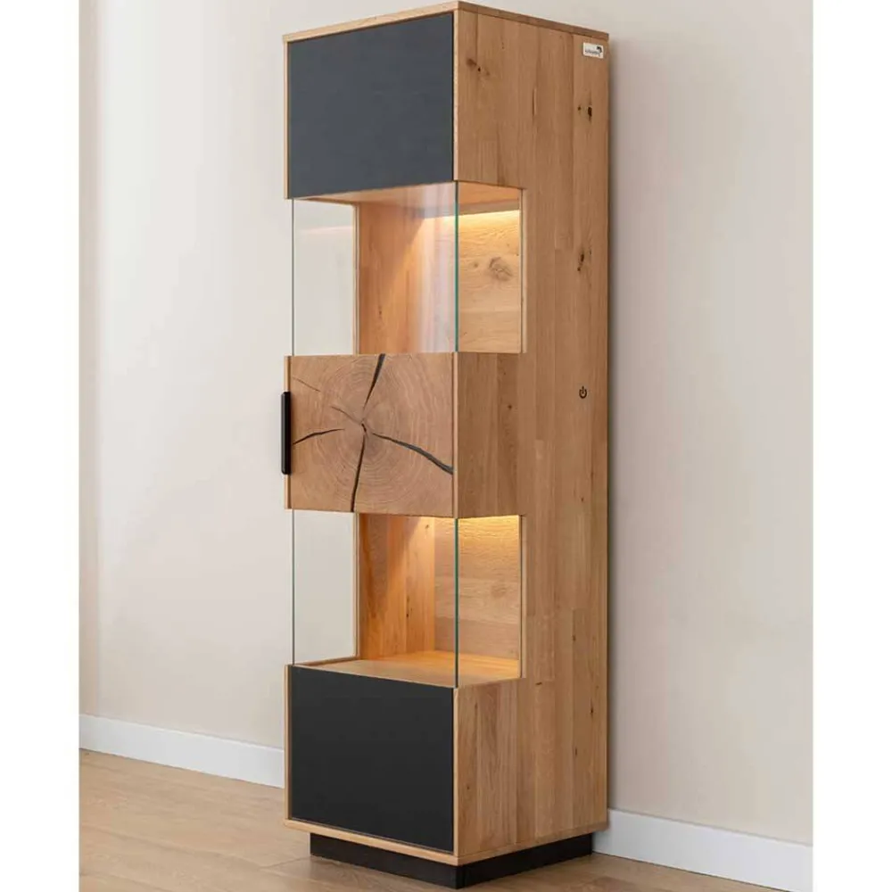 Wohnen Vitrinen<Wohnzimmerschrank aus Eiche und Glas - Masicuri