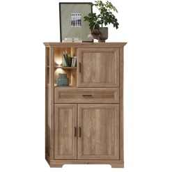 Wohnen Highboards<Wohnzimmerschrank in Eiche Optik mit LED - Barack
