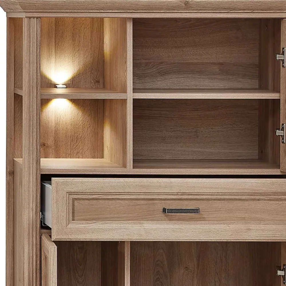 Wohnen Highboards<Wohnzimmerschrank in Eiche Optik mit LED - Barack