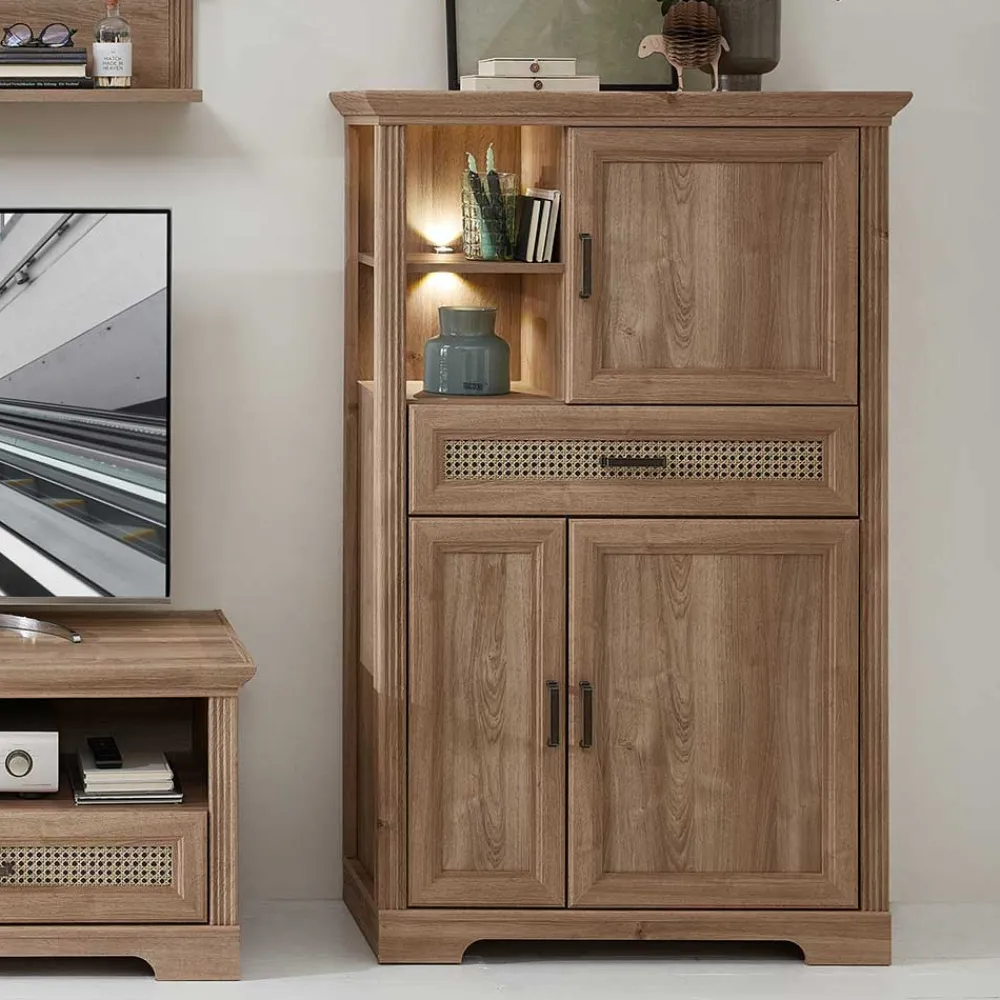 Wohnen Highboards<Wohnzimmerschrank in Eiche Optik mit LED - Barack