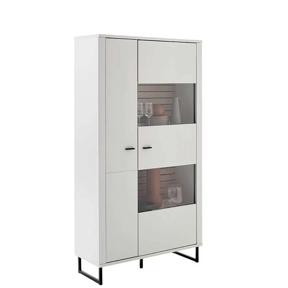 Wohnen Vitrinen<Wohnzimmerschrank in Weiß mit Wildeiche - Varzino