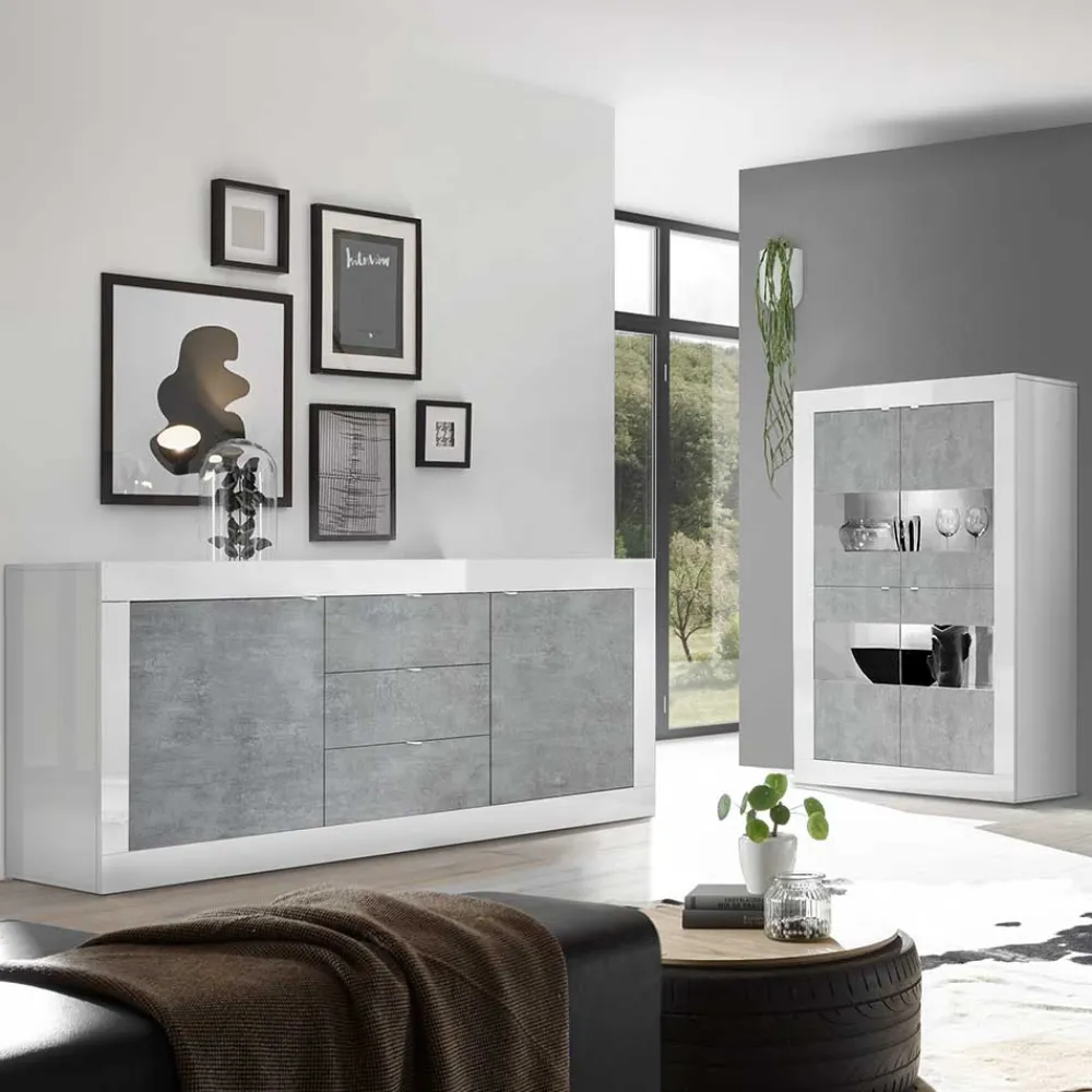 Wohnen Wohnwände<Wohnzimmerschränke in Beton Optik - Narandu (zweiteilig)