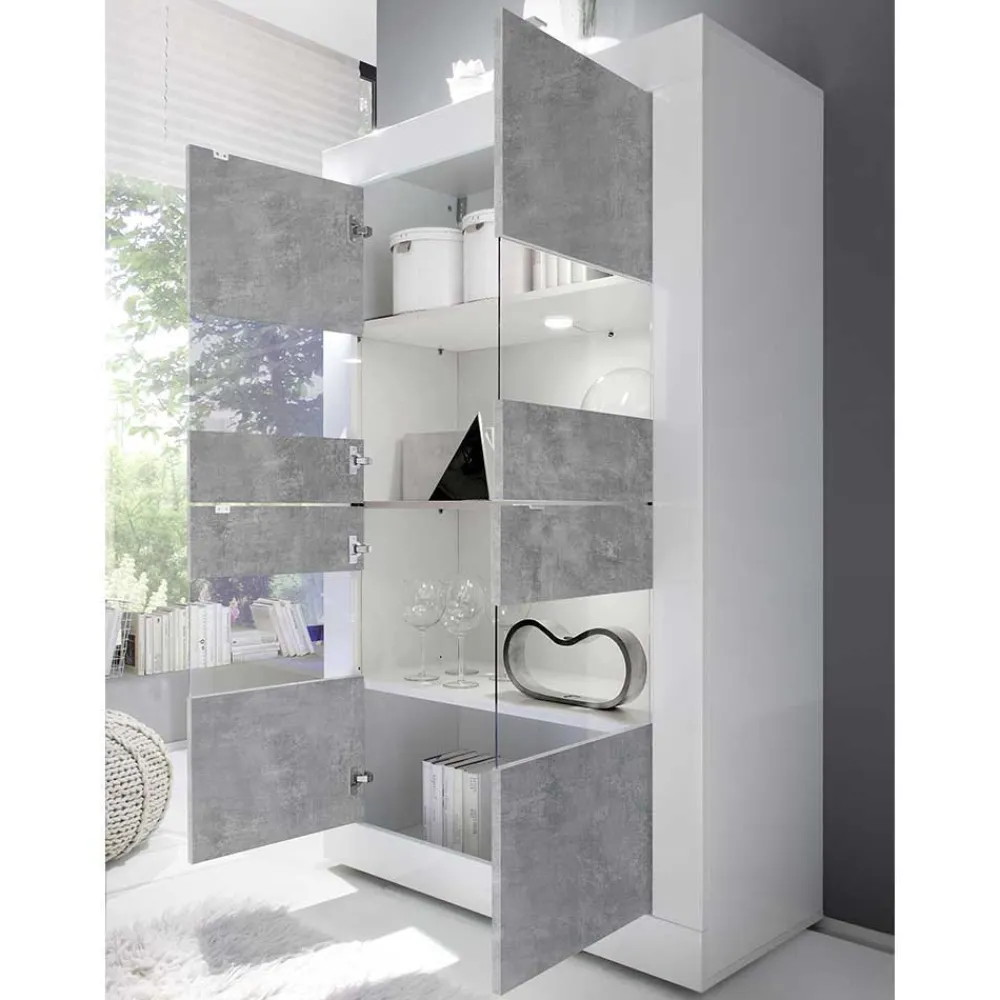 Wohnen Wohnwände<Wohnzimmerschränke in Beton Optik - Narandu (zweiteilig)