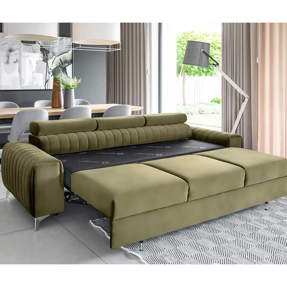 Wohnen Sofas<Wohnzimmersofa mit Bettfunktion in Oliv Grün - Vultaco
