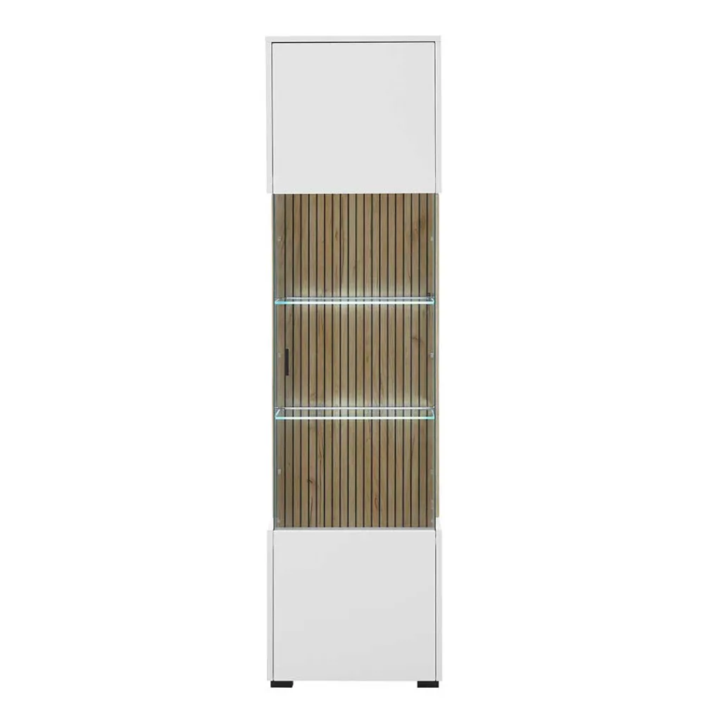 Wohnen Vitrinen<Wohnzimmer-Vitrine in Weiß und Wildeiche - Nenaloro