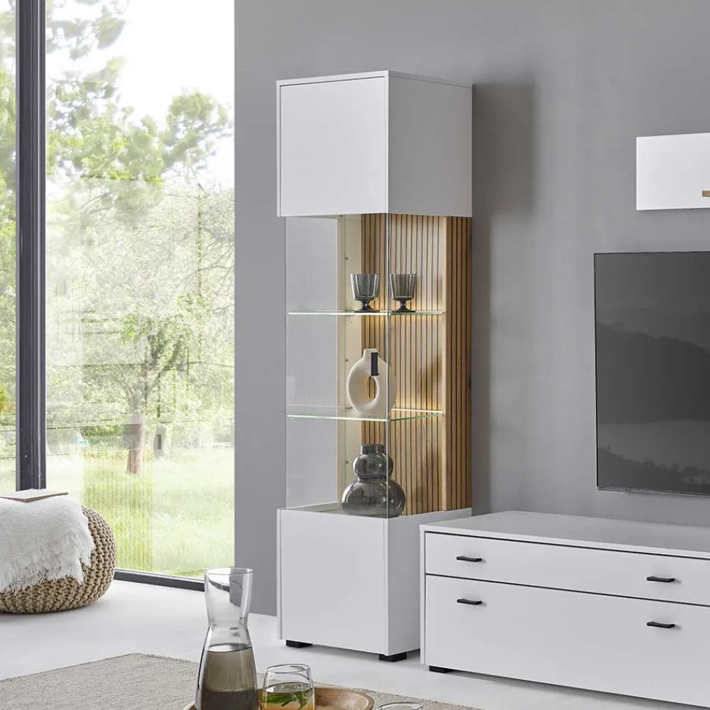 Wohnen Vitrinen<Wohnzimmer-Vitrine in Weiß und Wildeiche - Nenaloro
