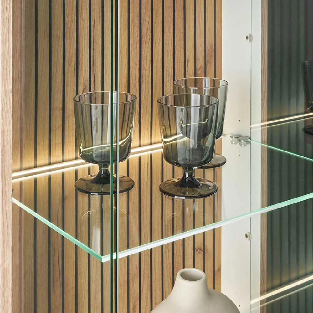 Wohnen Vitrinen<Wohnzimmer-Vitrine in Weiß und Wildeiche - Nenaloro
