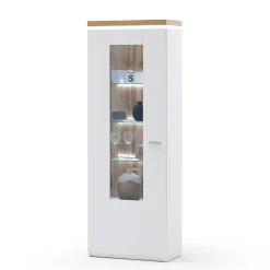 Wohnen Vitrinen<Wohnzimmervitrine in Weiß & Dekor Wildeiche - Caldri