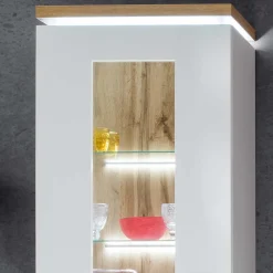 Wohnen Vitrinen<Wohnzimmervitrine in Weiß & Dekor Wildeiche - Caldri