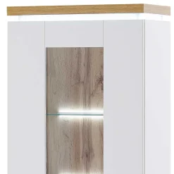 Wohnen Vitrinen<Wohnzimmervitrine in Weiß & Dekor Wildeiche - Caldri