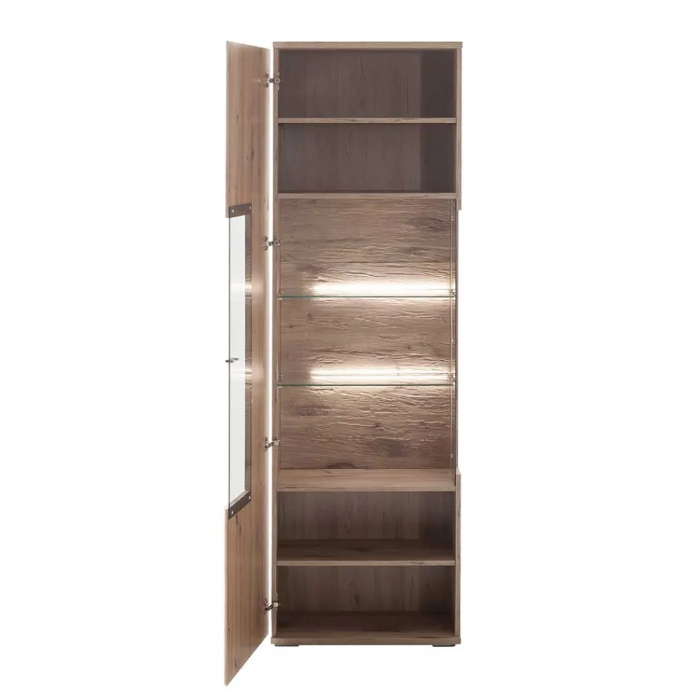Wohnen Vitrinen<Wohnzimmervitrine in Wildeiche Holzoptik - Comrinaca