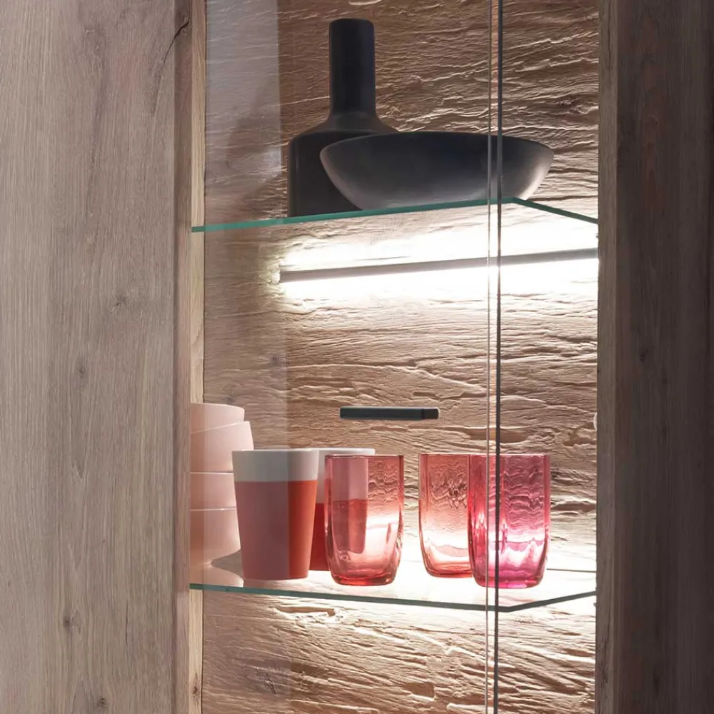 Wohnen Vitrinen<Wohnzimmervitrine in Wildeiche Holzoptik - Comrinaca