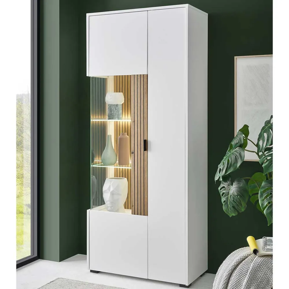 Wohnen Vitrinen<Wohnzimmer-Vitrinenschrank zweifarbig - Nenaloro