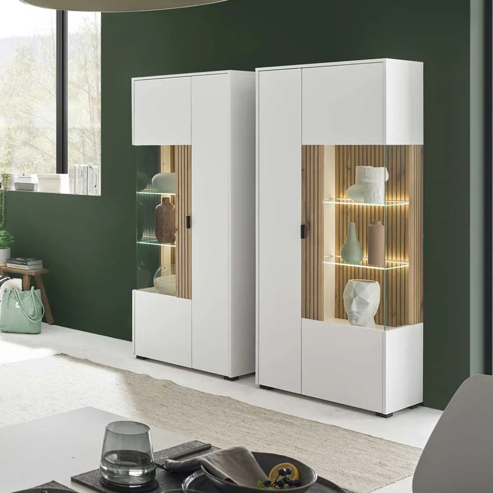 Wohnen Vitrinen<Wohnzimmer-Vitrinenschrank zweifarbig - Nenaloro