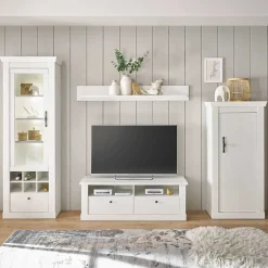 Wohnen Wohnwände<Wohnzimmerwohnwand in weißer Holzoptik Pinie - Liancos (vierteilig)